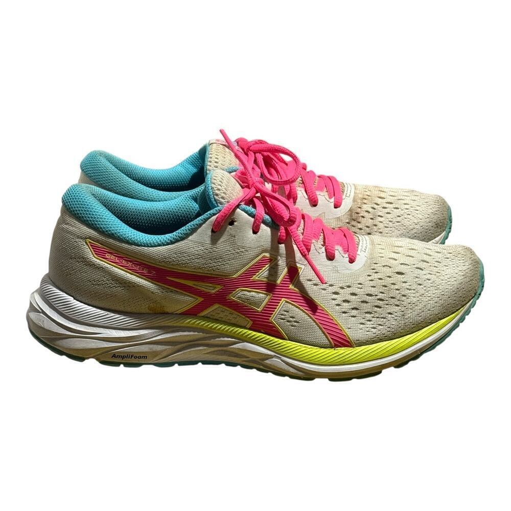 Asics Gel Excite 7 White Pink Yellow Women's Size 9.5 Running Sneakers 1012A584